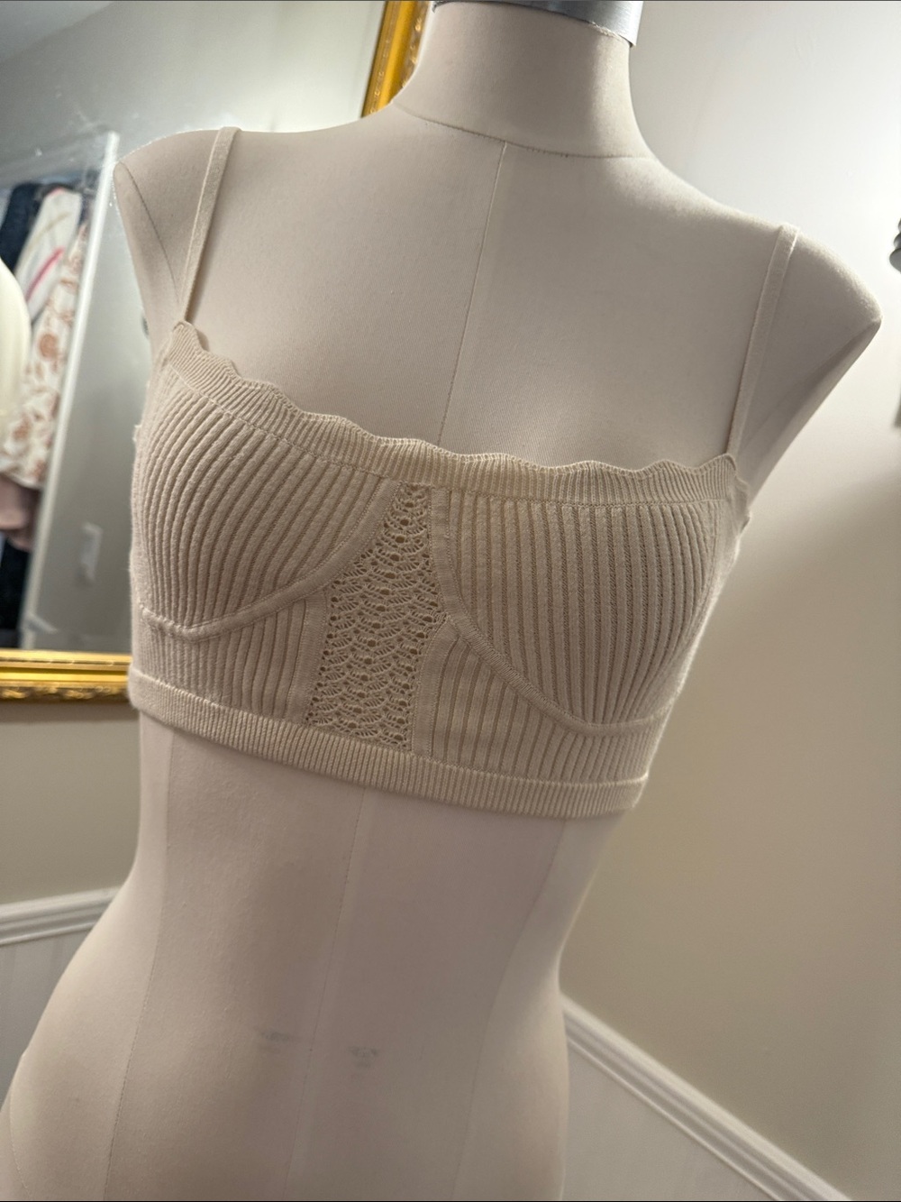 Reformation Cream Ribbed Scoop-Neck Bralette - Picture 4 of 7